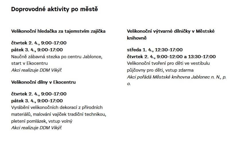 Doprovodné aktivity v Jablonci.