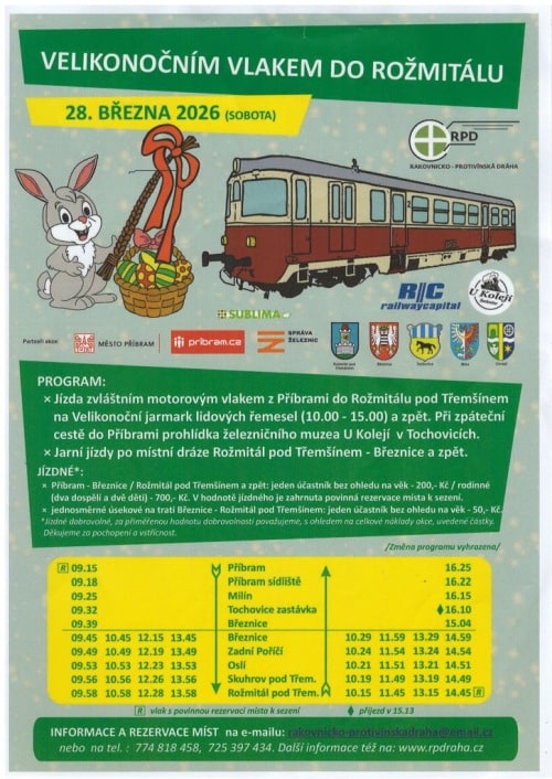 Leták na ,,Velikonočním vlakem do Rožmitálu".
