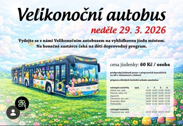 Plakát velikonočního autobusu.